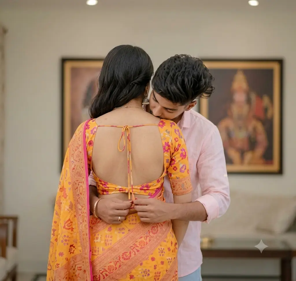A mumbai playboy help to lady to tie her back blouse